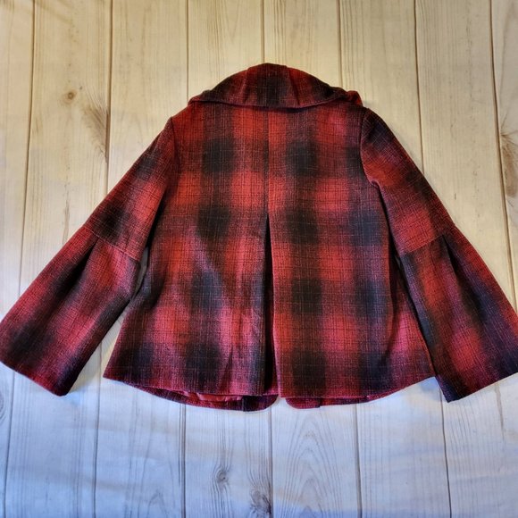 Oleg Cassini Vintage Style Oversize Women’s Coat Red & Black Plaid - Picture 2 of 6